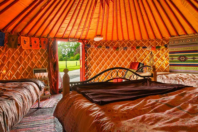 Yurt cobain interior of yurt with beds