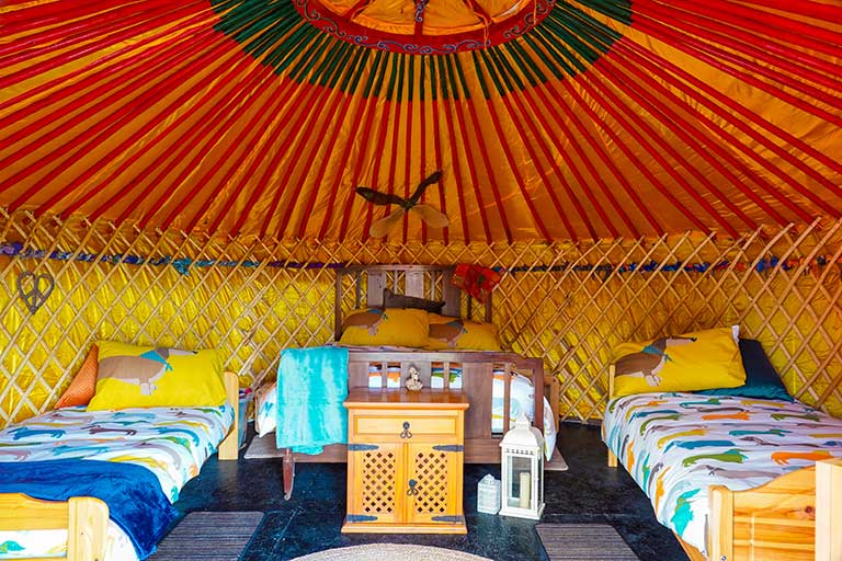 View of interior of Yurt Cobain Yurt from door