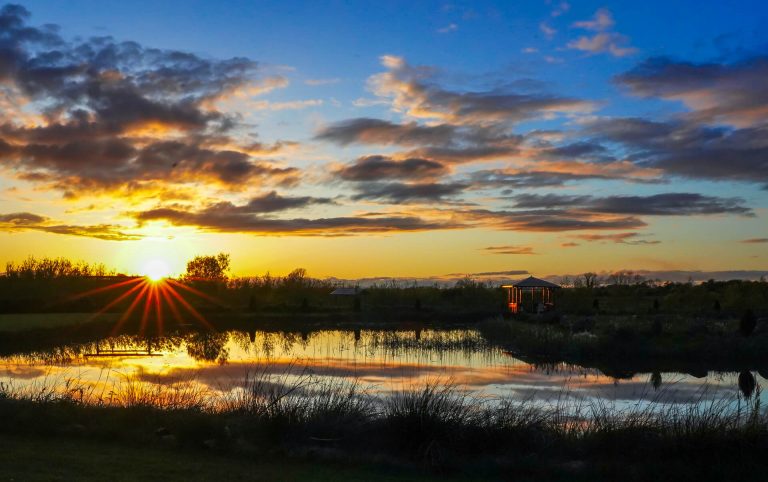 Beautiful sunset view over lake