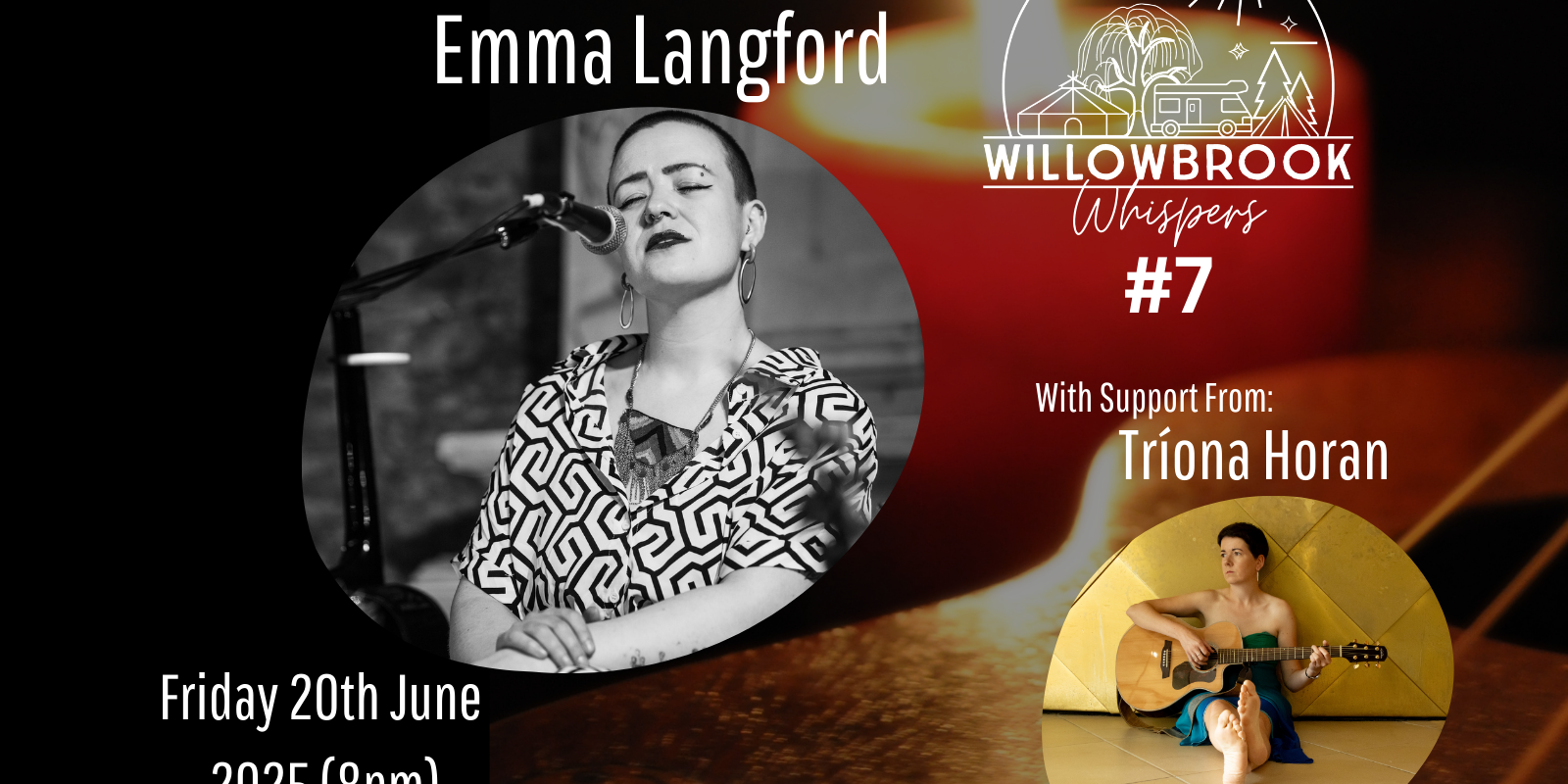 images of Emma and Tríona with the details of the show and the Willowbrook Whispers Logo